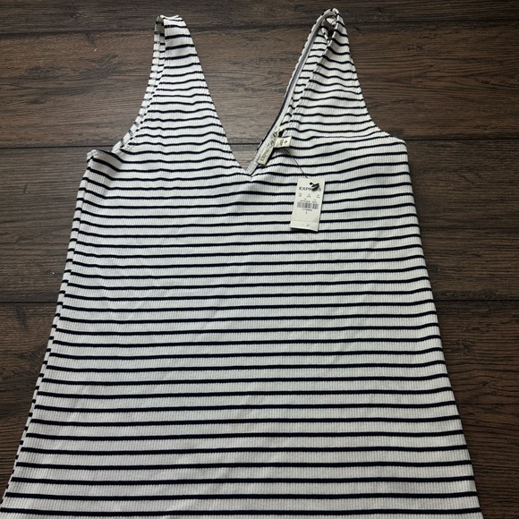 Express Navy and White Striped V-Neck Tee - Picture 1 of 3